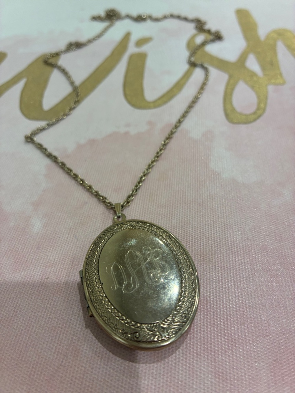 Gold-Tone Oval Locket Necklace with Engraved Monogram
